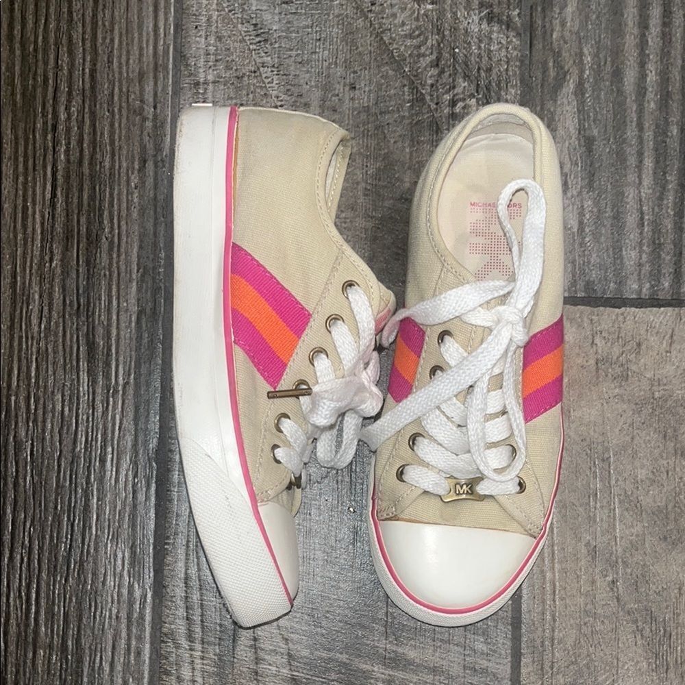 Vintage Michael Kors Tan Sneakers with Pink and Orange Accents